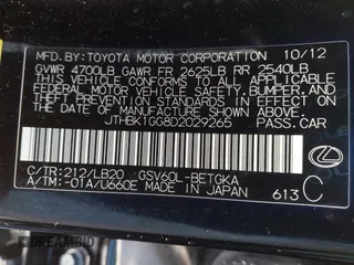 2013 Lexus ES 4dr Sdn with VIN JTHBK1GG8D2029265, listed as a IAAI auction lot 41700728 with 166,804 mi miles. Bid and sale history available at carsss.com. Image 9.