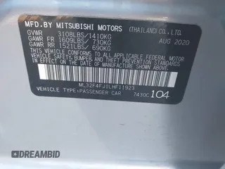 2020 Mitsubishi Mirage SE z VIN ML32F4FJ1LHF11923, wystawiony jako IAAI lot #41311166 z przebiegiem 84 367 mil mil oraz . Historia ofert i sprzedaży dostępna na DreamBid. Obrazek 9.