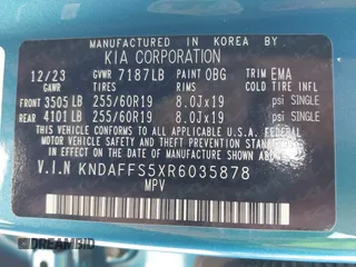 2024 Kia EV9 Wind z VIN KNDAFFS5XR6035878, wystawiony jako IAAI lot #41507204 z przebiegiem 3 364 mil mil oraz . Historia ofert i sprzedaży dostępna na DreamBid. Obrazek 9.