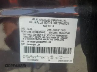 2011 Mazda 6 i Touring with VIN 1YVHZ8CH5B5M13167, listed as a Copart auction lot 53122675 with 139,207 mi miles and Salvage title. Bid and sale history available at DreamBid. Image 12.