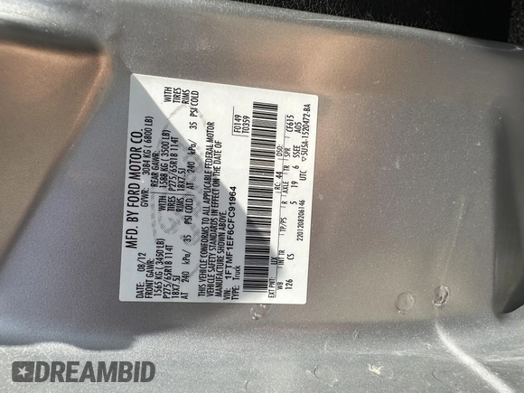 2012 Ford F-150 XL with VIN 1FTMF1EF6CFC91964, listed as a IAAI auction lot 42751409 with 33,647 mi miles and . Bid and sale history available at DreamBid. Image 7.