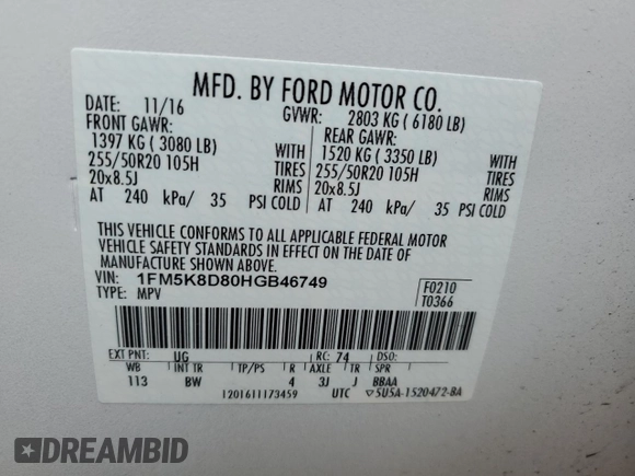 2017 Ford Explorer XLT с VIN 1FM5K8D80HGB46749, выставлен на аукционе Copart как лот 57065765 с пробегом 66 864 миль миль и Списание • Salvage title. История ставок и продаж доступна на DreamBid. Изображение 13.