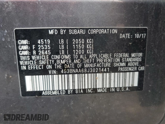 2018 Subaru Legacy with VIN 4S3BNAA68J3021441, listed as a Copart auction lot 69143092 with 113,276 mi miles. Bid and sale history available at carsss.com. Image 12.