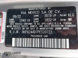2023 Kia Rio LX z VIN 3KPA24AD7PE520723, wystawiony jako IAAI lot #41184281 z przebiegiem 11 971 mil mil oraz . Historia ofert i sprzedaży dostępna na DreamBid. Obrazek 9.