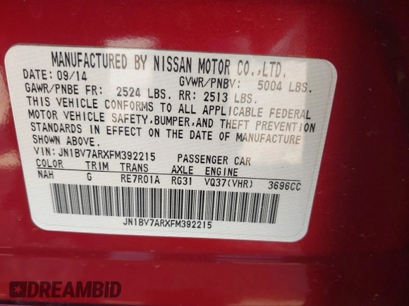 2015 Infiniti Q50 Premium with VIN JN1BV7ARXFM392215, listed as a IAAI auction lot 42449752 with 90,918 mi miles and . Bid and sale history available at DreamBid. Image 9.