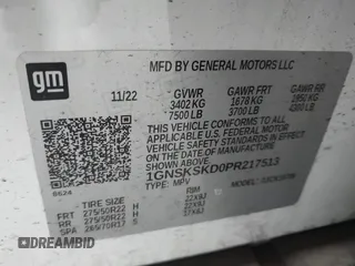 2023 Chevrolet Tahoe Premier with VIN 1GNSKSKD0PR217513, listed as a IAAI auction lot 41779222 with 55,424 mi miles and . Bid and sale history available at DreamBid. Image 9.