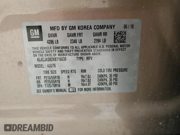 2019 Buick Encore Preferred with VIN KL4CJASB2KB716639, listed as a Copart auction lot 52368625 with 131,876 mi miles and Salvage Title. Bid and sale history available at DreamBid. Image 12.