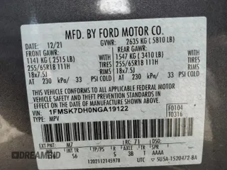 2022 Ford Explorer XLT z VIN 1FMSK7DH0NGA19122, wystawiony jako Copart lot #46834415 z przebiegiem 43 487 mil mil oraz Szkoda całkowita • Salvage title. Historia ofert i sprzedaży dostępna na DreamBid. Obrazek 16.