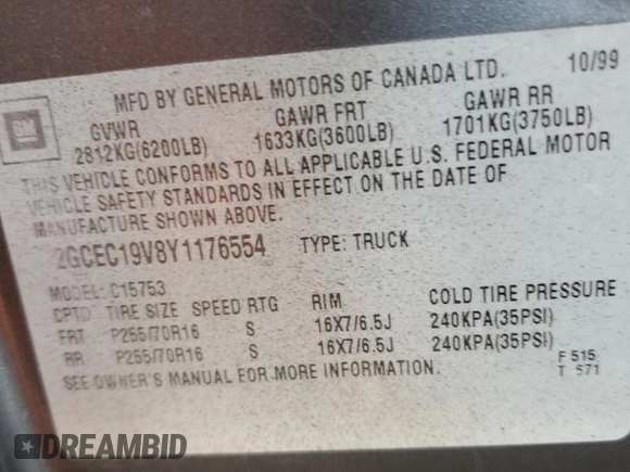 2000 Chevrolet Silverado 1500 with VIN 2GCEC19V8Y1176554, listed as a Copart auction lot 84946274 with 226,519 mi miles and Clean Title. Bid and sale history available at carsss.com. Image 14.