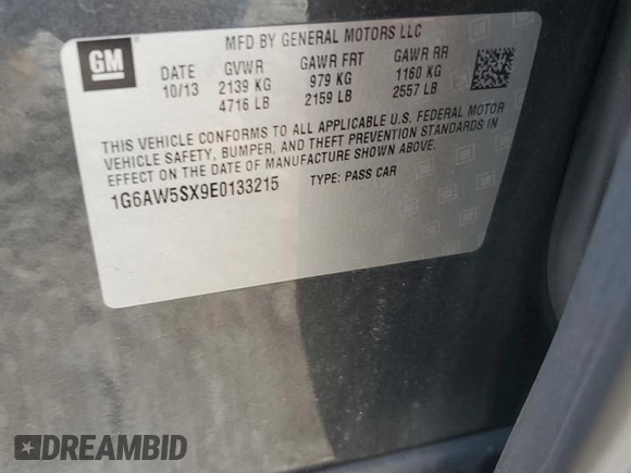 2014 Cadillac CTS AWD with VIN 1G6AW5SX9E0133215, listed as a Copart auction lot 61052055 with 179,614 mi miles and Salvage title. Bid and sale history available at DreamBid. Image 12.