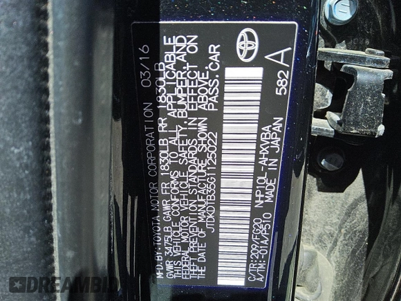2016 Toyota Prius One z VIN JTDKDTB35G1125022, wystawiony jako Copart lot #53559105 z przebiegiem 65 001 mil mil oraz Czysty tytuł • Clean title. Historia ofert i sprzedaży dostępna na DreamBid. Obrazek 12.