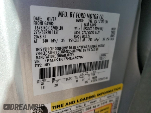 2017 Ford Expedition Max Limited with VIN 1FMJK1KT7HEA50707, listed as a Copart auction lot 72077874 with 74,934 mi miles and Salvage Title. Bid and sale history available at carsss.com. Image 15.