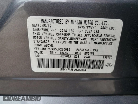 2018 Infiniti Q50 2.0t LUXE with VIN JN1CV7AR5JM280094, listed as a Copart auction lot 55852444 with 41,796 mi miles and Salvage Title. Bid and sale history available at carsss.com. Image 14.