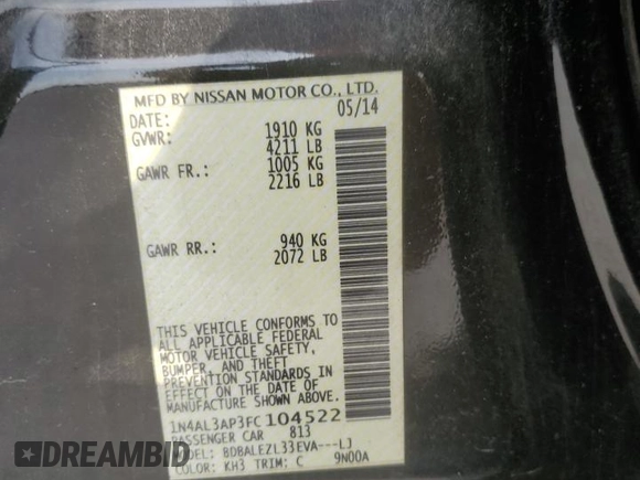 2015 Nissan Altima SL z VIN 1N4AL3AP3FC104522, wystawiony jako Copart lot #59491345 z przebiegiem 109 533 mil mil oraz Szkoda całkowita • Salvage title. Historia ofert i sprzedaży dostępna na DreamBid. Obrazek 12.