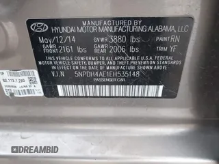 2014 Hyundai Elantra SE with VIN 5NPDH4AE1EH535148, listed as a IAAI auction lot 42006141 with 151,578 mi miles and . Bid and sale history available at DreamBid. Image 9.