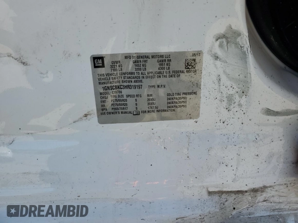 2017 Chevrolet Tahoe LT with VIN 1GNSCBKC3HR319197, listed as a Copart auction lot 50392775 with 126,979 mi miles and Salvage title. Bid and sale history available at DreamBid. Image 15.