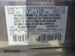 2021 Nissan Sentra SV with VIN 3N1AB8CV6MY326307, listed as a Copart auction lot 61548615 with 79,216 mi miles and Salvage title. Bid and sale history available at DreamBid. Image 13.