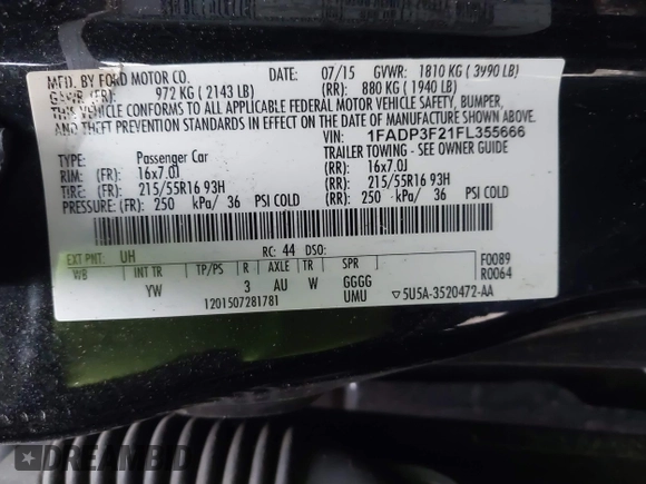 2015 Ford Focus SE with VIN 1FADP3F21FL355666, listed as a IAAI auction lot 41828579 with 110,002 mi miles. Bid and sale history available at carsss.com. Image 9.