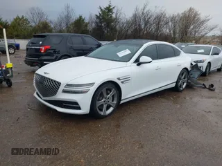 2021 Genesis G80 3.5T with VIN KMTGC4SD8MU045359, listed as a IAAI auction lot 41705689 with 48,507 mi miles and . Bid and sale history available at carsss.com. Image 2.