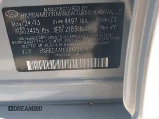2013 Hyundai Sonata Limited with VIN 5NPEC4AB0DH754707, listed as a IAAI auction lot 41993423 with 162,538 mi miles and . Bid and sale history available at DreamBid. Image 9.