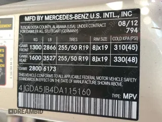 2013 Mercedes-Benz M 350 z VIN 4JGDA5JB4DA115160, wystawiony jako Copart lot #57247625 z przebiegiem Nie podano mil oraz Szkoda całkowita • Salvage title. Historia ofert i sprzedaży dostępna na DreamBid. Obrazek 12.