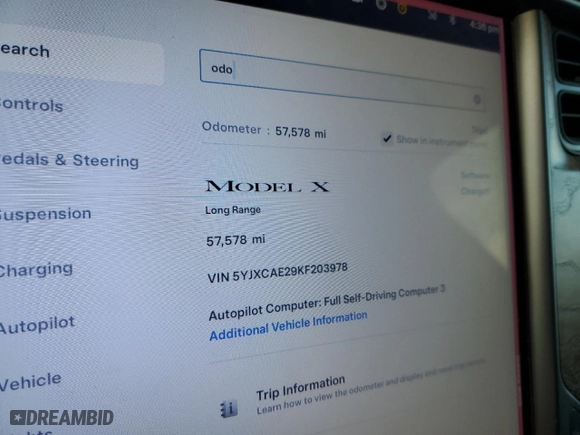 2019 Tesla Model X 75D with VIN 5YJXCAE29KF203978, listed as a Copart auction lot 46712135 with NaN miles and Salvage Title. Bid and sale history available at carsss.com. Image 9.
