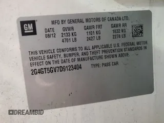 2013 Buick Regal Turbo Premium 2 with VIN 2G4GT5GV7D9123404, listed as a Copart auction lot 41871245 with 98,962 mi miles and Salvage title. Bid and sale history available at DreamBid. Image 14.