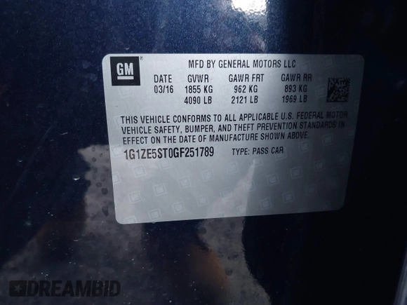 2016 Chevrolet Malibu LT with VIN 1G1ZE5ST0GF251789, listed as a IAAI auction lot 41431207 with 143,640 mi miles and . Bid and sale history available at DreamBid. Image 9.