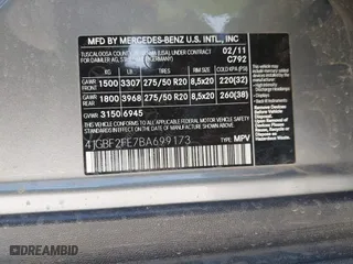 2011 Mercedes-Benz GL-Class GL 350 BlueTEC with VIN 4JGBF2FE7BA699173, listed as a IAAI auction lot 41591338 with 194,023 mi miles. Bid and sale history available at carsss.com. Image 9.