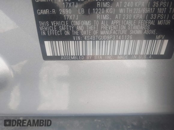 2023 Subaru Outback Wilderness with VIN 4S4BTGUD9P3141126, listed as a IAAI auction lot 42601641 with 31,773 mi miles and . Bid and sale history available at DreamBid. Image 9.