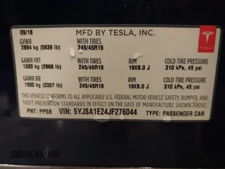 2018 Tesla Model S 75D with VIN 5YJSA1E24JF276044, listed as a IAAI auction lot 41798530 with 53,462 mi miles and . Bid and sale history available at DreamBid. Image 9.