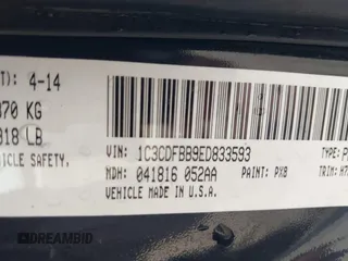 2014 Dodge Dart SXT with VIN 1C3CDFBB9ED833593, listed as a IAAI auction lot 41705243 with 148,810 mi miles. Bid and sale history available at carsss.com. Image 9.