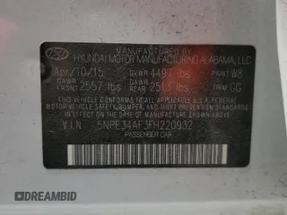2015 Hyundai Sonata Sport with VIN 5NPE34AF3FH220932, listed as a Copart auction lot 54533715 with 151,346 mi miles and Salvage title. Bid and sale history available at DreamBid. Image 12.
