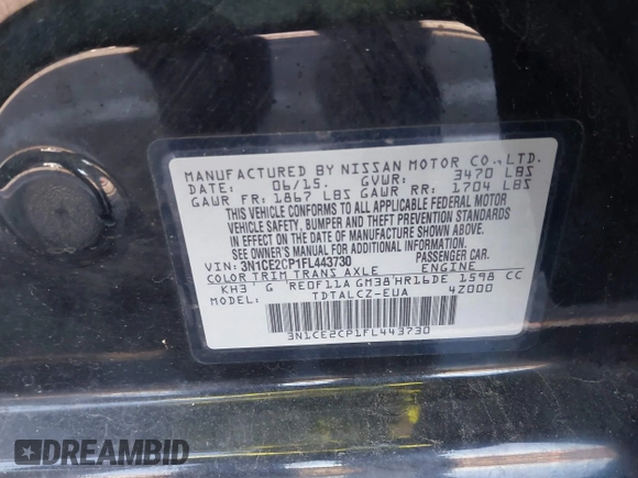 2015 Nissan Note SV with VIN 3N1CE2CP1FL443730, listed as a IAAI auction lot 41309682 with 142,268 mi miles and . Bid and sale history available at DreamBid. Image 9.