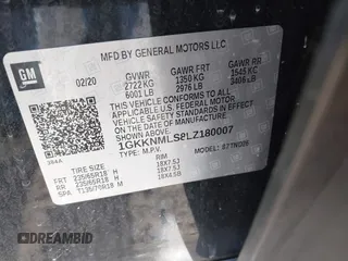 2020 GMC Acadia SLT with VIN 1GKKNMLS8LZ180007, listed as a IAAI auction lot 41197369 with 61,968 mi miles and . Bid and sale history available at DreamBid. Image 9.