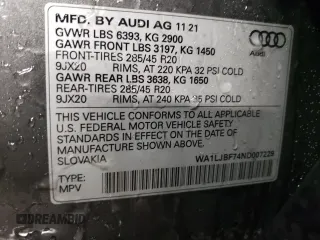 2022 Audi Q7 Premium Plus with VIN WA1LJBF74ND007229, listed as a Copart auction lot 88973875 with 18,304 mi miles and Salvage title. Bid and sale history available at DreamBid. Image 12.