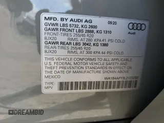 2020 Audi SQ5 Premium Plus with VIN WA1B4AFY3L2123293, listed as a Copart auction lot 65245544 with 54,022 mi miles and Salvage Title. Bid and sale history available at DreamBid. Image 13.