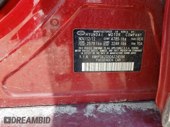 2013 Hyundai Azera z VIN KMHFG4JG5DA224594, wystawiony jako Copart lot #59870195 z przebiegiem 124 316 mil mil oraz Szkoda całkowita • Salvage title. Historia ofert i sprzedaży dostępna na DreamBid. Obrazek 12.