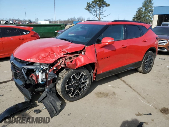 2023 Chevrolet Blazer RS z VIN 3GNKBERS3PS226533, wystawiony jako Copart lot #48231685 z przebiegiem 4 994 mil mil oraz Szkoda całkowita • Salvage title. Historia ofert i sprzedaży dostępna na DreamBid. Obrazek 1.