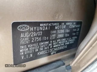 2004 Hyundai Santa Fe GLS with VIN KM8SC13E34U595014, listed as a Copart auction lot 55642745 with 69,303 mi miles and Salvage title. Bid and sale history available at DreamBid. Image 13.
