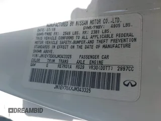 2018 Infiniti Q60 Sport with VIN JN1EV7EKXJM343325, listed as a IAAI auction lot 42364745 with 55,542 mi miles and . Bid and sale history available at DreamBid. Image 9.