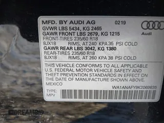 2019 Audi Q5 Premium with VIN WA1ANAFY9K2069635, listed as a IAAI auction lot 41252649 with 91,199 mi miles. Bid and sale history available at carsss.com. Image 9.