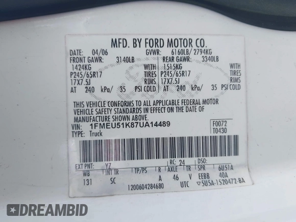 2007 Ford Explorer Sport Trac XLT with VIN 1FMEU51K87UA14489, listed as a IAAI auction lot 42251469 with 191,461 mi miles and . Bid and sale history available at DreamBid. Image 9.