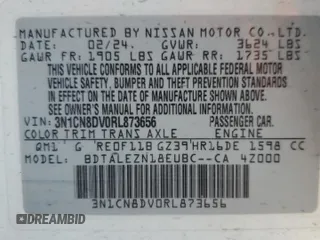 2024 Nissan Versa S with VIN 3N1CN8DV0RL873656, listed as a Copart auction lot 50644285 with 7,281 mi miles and Salvage Title. Bid and sale history available at carsss.com. Image 12.