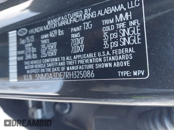 2024 Hyundai Tucson SE with VIN 5NMJA3DE7RH325086, listed as a IAAI auction lot 41445524 with 8,980 mi miles and . Bid and sale history available at DreamBid. Image 9.