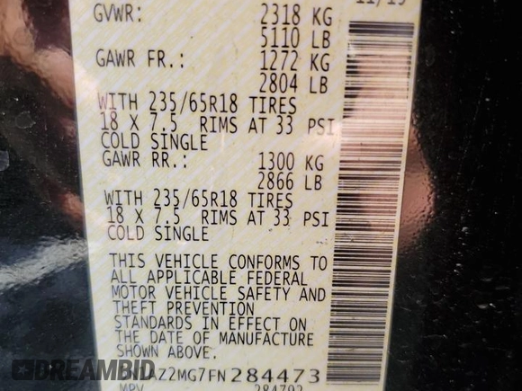 2015 Nissan Murano Platinum z VIN 5N1AZ2MG7FN284473, wystawiony jako Copart lot #53163215 z przebiegiem 143 685 mil mil oraz Szkoda całkowita • Salvage title. Historia ofert i sprzedaży dostępna na DreamBid. Obrazek 14.