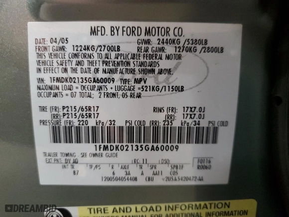 2005 Ford Freestyle SEL with VIN 1FMDK02135GA60009, listed as a Copart auction lot 52852755 with 248,780 mi miles and Salvage Title. Bid and sale history available at carsss.com. Image 14.