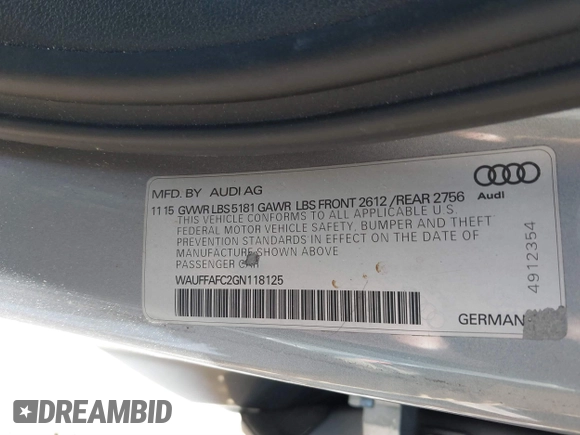 2016 Audi A6 2.0T Premium with VIN WAUFFAFC2GN118125, listed as a IAAI auction lot 41787805 with 112,416 mi miles. Bid and sale history available at carsss.com. Image 9.