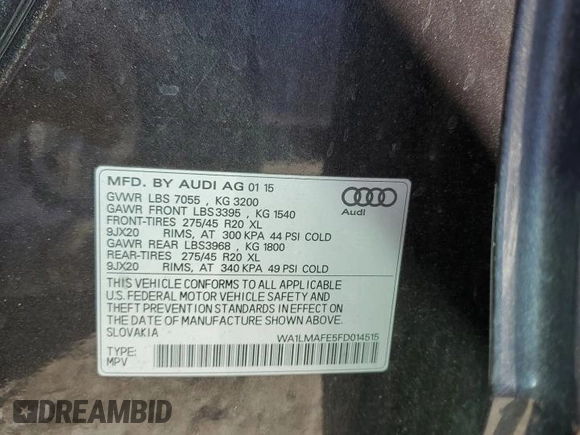 2015 Audi Q7 Premium Plus с VIN WA1LMAFE5FD014515, выставлен на аукционе Copart как лот 50829395 с пробегом 139 237 миль миль и Списание • Salvage title. История ставок и продаж доступна на DreamBid. Изображение 13.