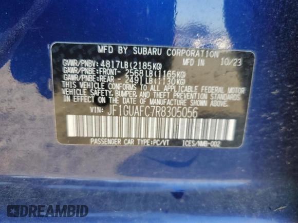 2024 Subaru Impreza Sport with VIN JF1GUAFC7R8305056, listed as a Copart auction lot 76447644 with 11,859 mi miles and Salvage Title. Bid and sale history available at carsss.com. Image 12.